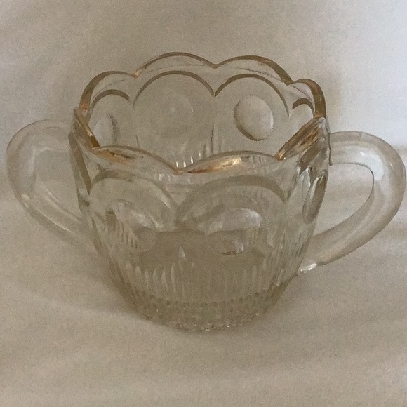 Vintage USGlass Manhattan Pattern Gold  Scalloped Rim Sugar Bowl - Picture 2 of 6